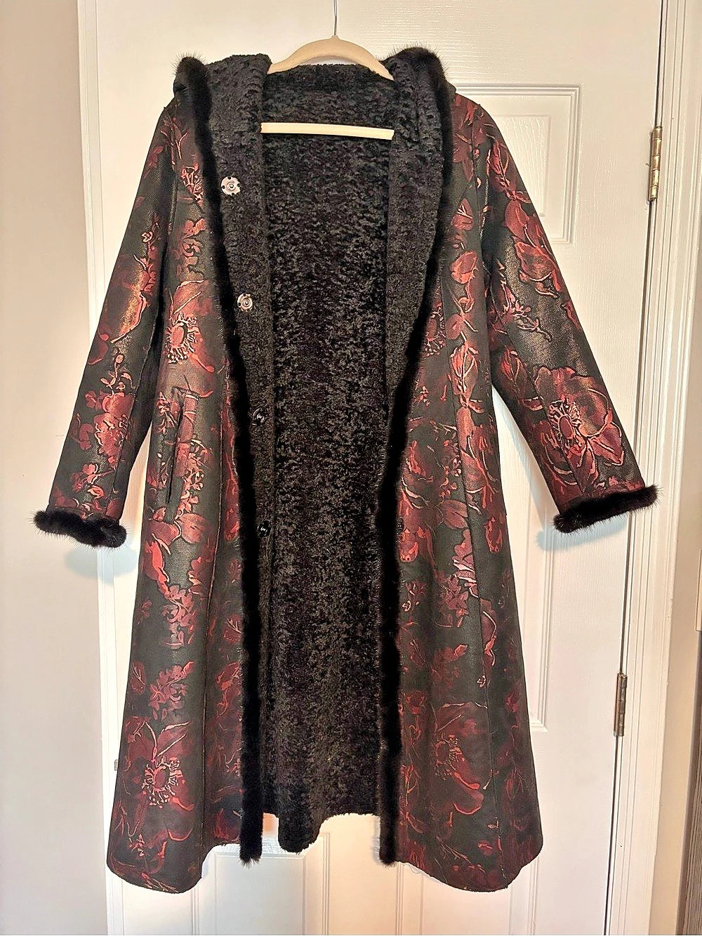 Floral Hooded fur Coat
